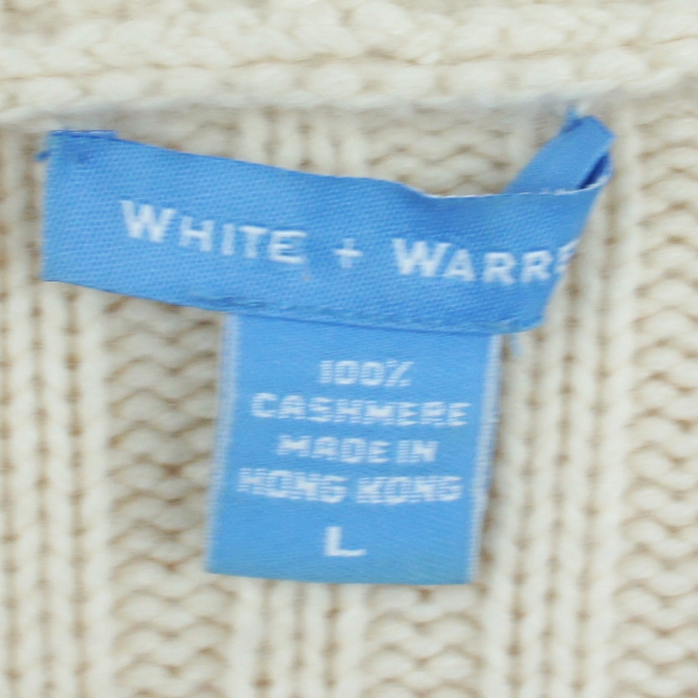 Women’s 100% Cashmere Cream Shawl Collar Cable Knit Sweater - Picture 3 of 4